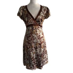 Vintage Y2K Romy Women’s Medium Brown & Cream Floral Silky Babydoll Mini Dress